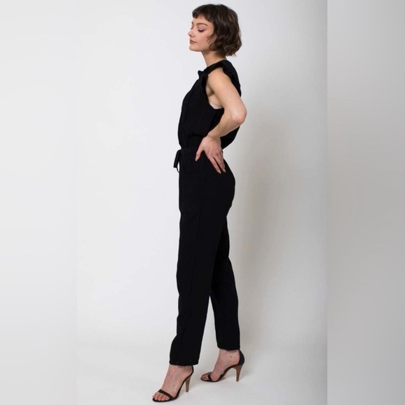 Xirena Loghan Black Cap Sleeve Gauze Straight Leg Tie Waist Jumpsuit - Picture 2 of 16
